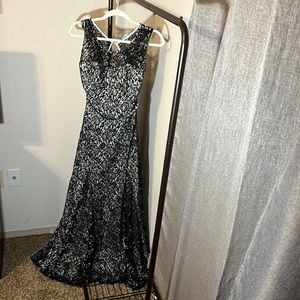 Black and silver lace prom dress.